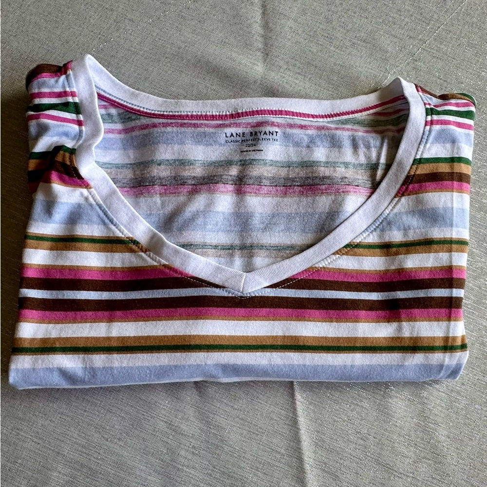 Lane Bryant Multicolor Striped Classic Perfect Sleeve Tee